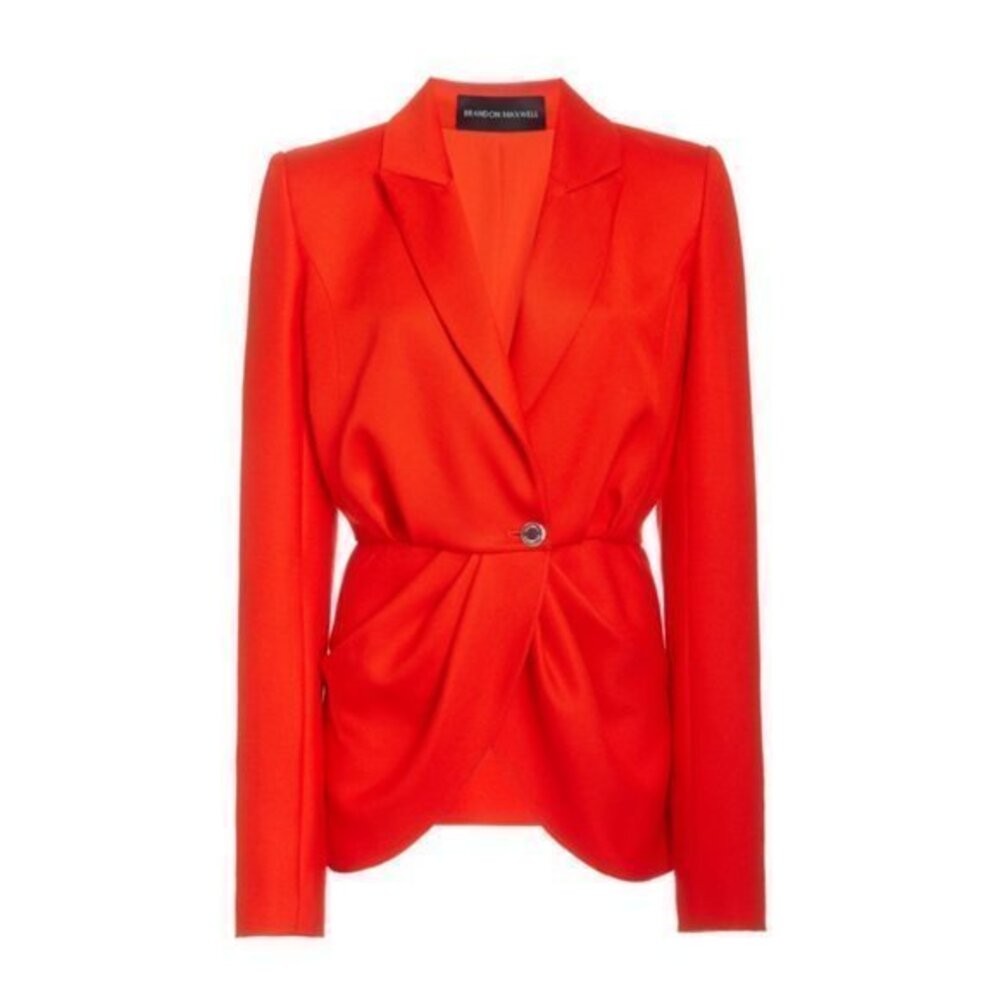 BRANDON MAXWELL Women's Pleated Cady Peplum Blazer In Poppy Red jacket size 6